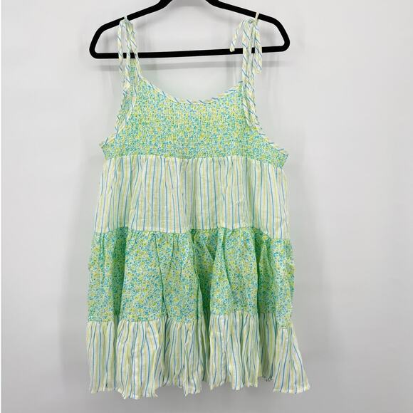 NWT Solid & Striped The Parker Dress Painted Ditsy Floral Striped Linen Green - Picture 1 of 7